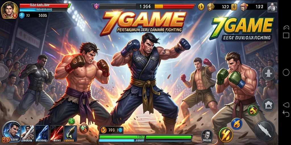 Screenshot menunjukkan duel epik dalam 7GAME dengan aksi Fighting mendebarkan.