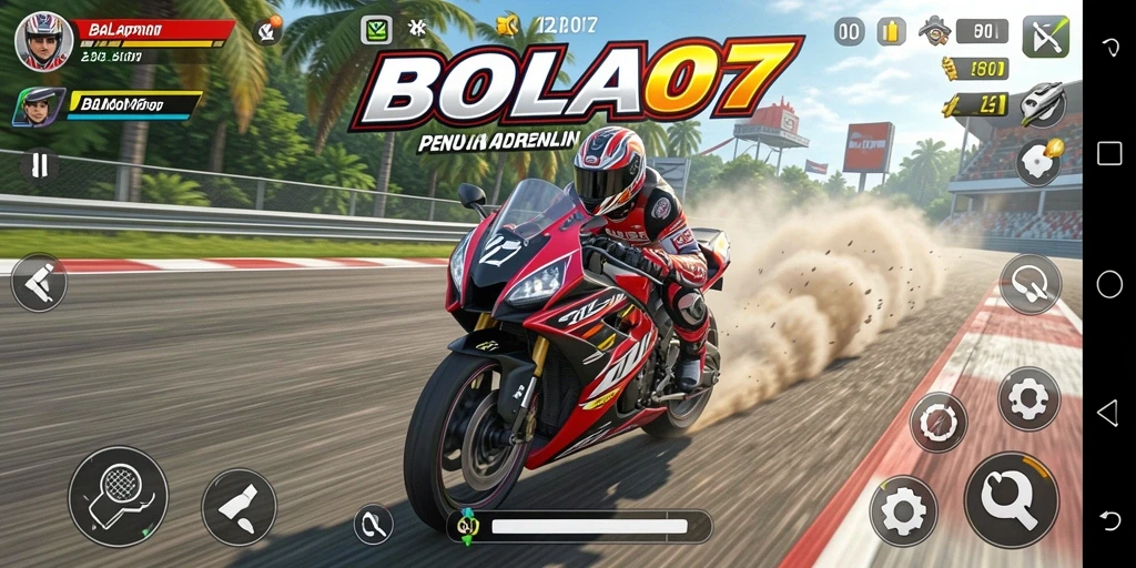 Tampilan gameplay balapan motor yang seru dan mendebarkan.