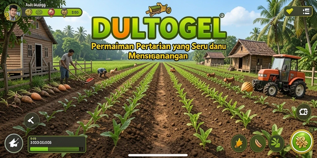 Screenshot gameplay DULTOGEL menampilkan suasana pertanian yang indah dan interaktif.