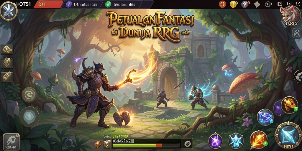 Screenshot utama gameplay HOT51 yang menunjukkan pertempuran epik RPG.
