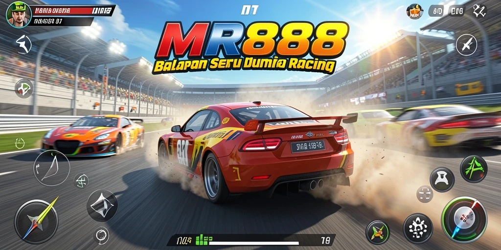 Screenshot gameplay MR888 menunjukkan aksi balapan mendebarkan.