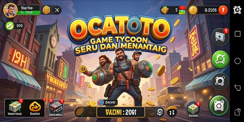 Screenshot utama OCATOTO menampilkan gameplay seru dalam menciptakan kerajaan bisnis.
